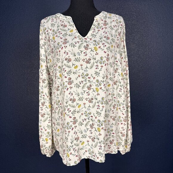Caslon Floral V-neck Blouse, Size XL - Picture 1 of 9